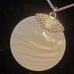 Lia Sophia Silver Round Shell Cream Filigree Pendant Necklace